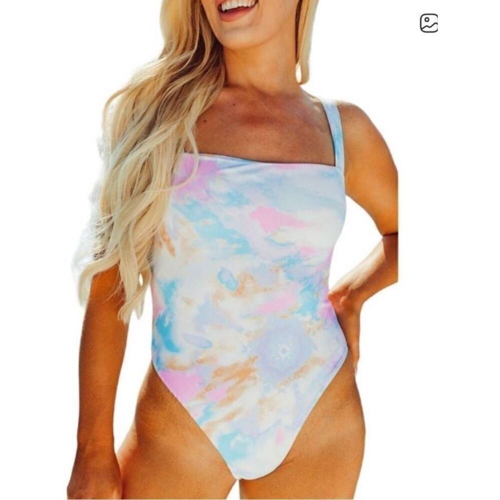 Buddy Love Keke Square Neck One Piece Swimsuit Tie Dye Womens Medium